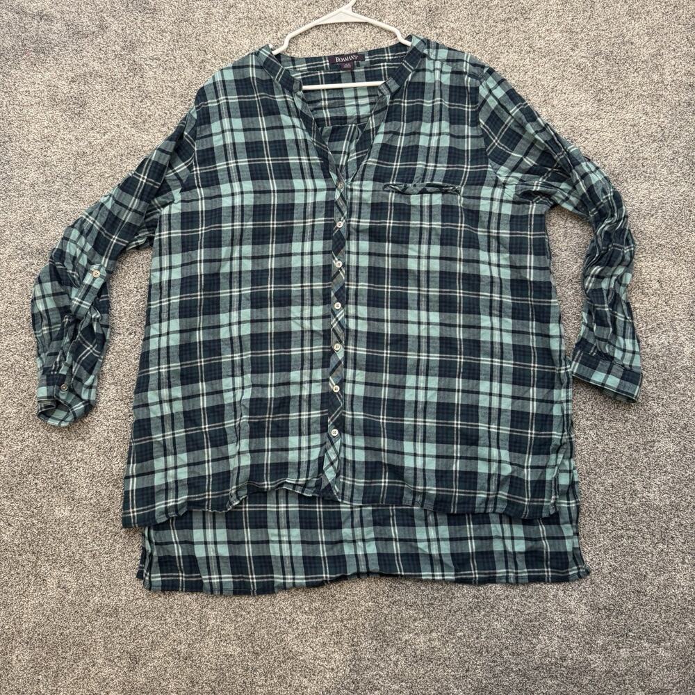 Roamans Button Shirt Plus 22W Plaid Festive Holiday Sparkle Western Cowgirl Chic